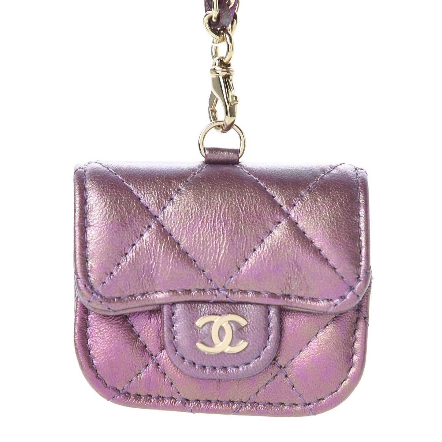 Iridescent Lambskin Quilted Airpods Pro Case Purple