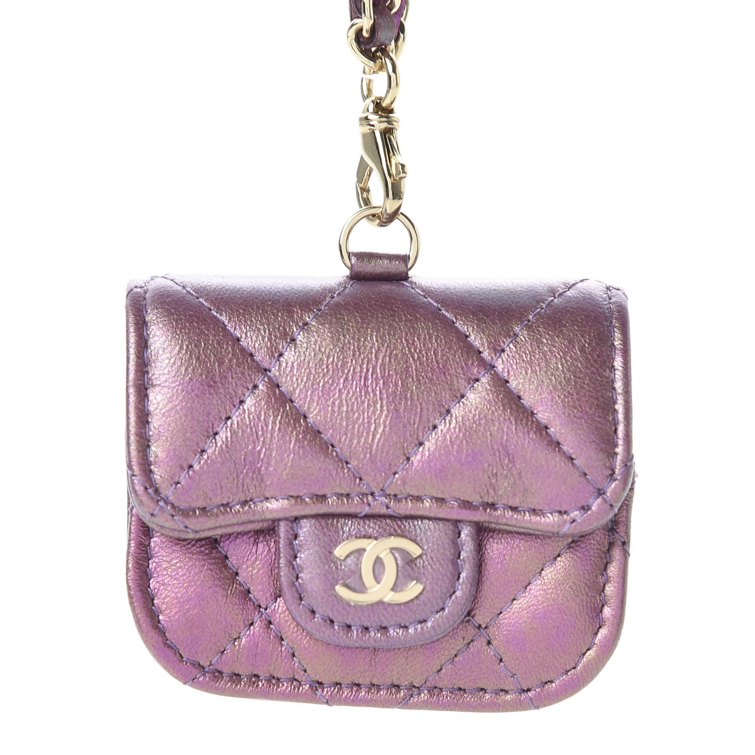 Chanel Iridescent Lambskin Quilted Airpods Pro Case Purple 3 of 10