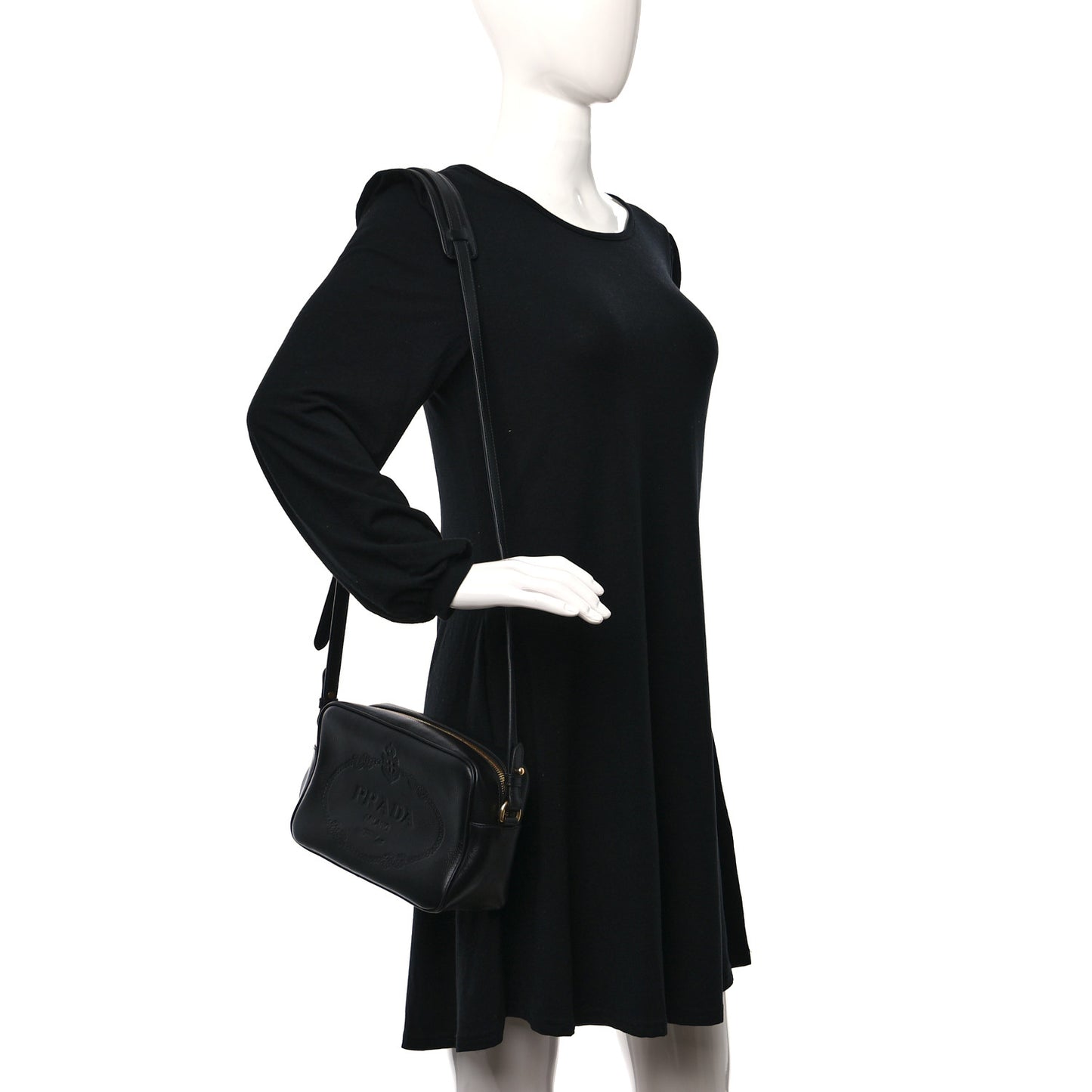 Glace Calfskin Embossed Logo Crossbody Black
