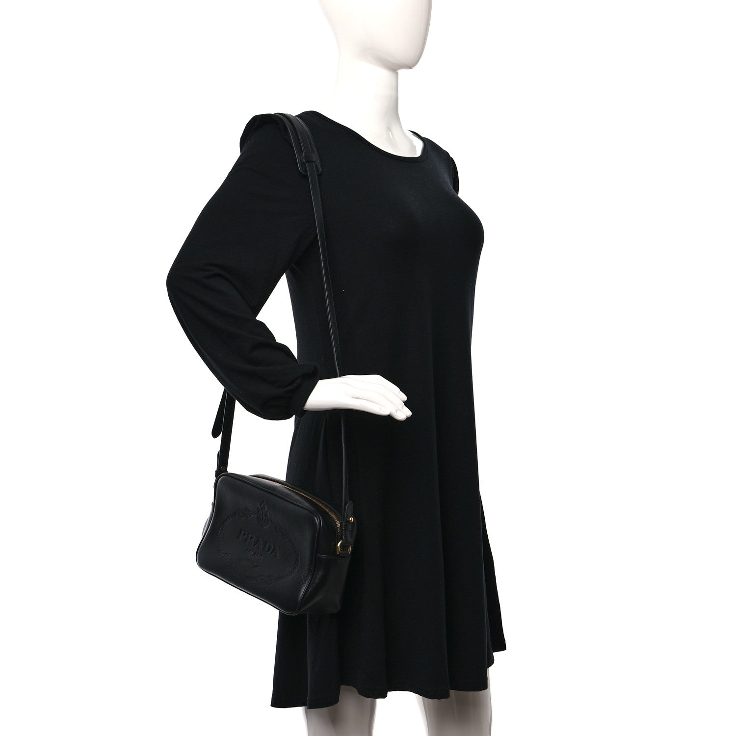 Prada Glace Calfskin Embossed Logo Crossbody Black 2 of 8