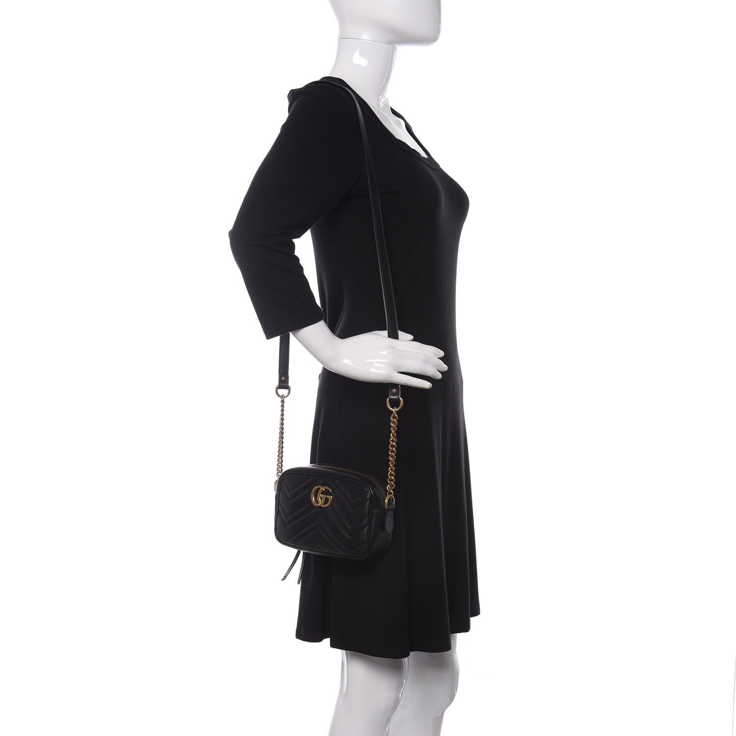 Gucci Calfskin Matelasse Mini GG Marmont Chain Shoulder Bag Black 2 of 11