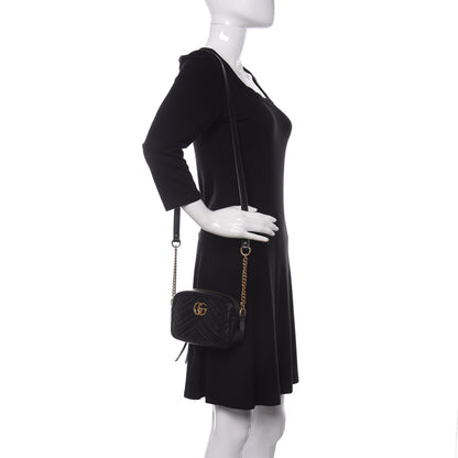Gucci Calfskin Matelasse Mini GG Marmont Chain Shoulder Bag Black 2 of 11