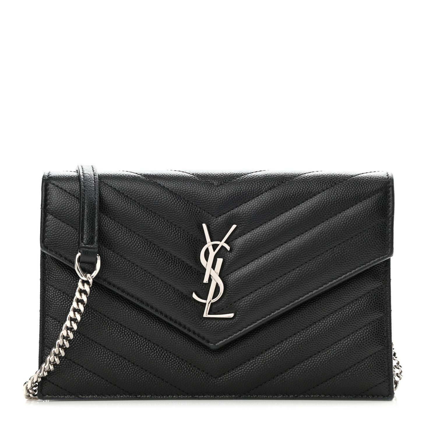 Grain De Poudre Matelasse Chevron Monogram Envelope Chain Wallet Black