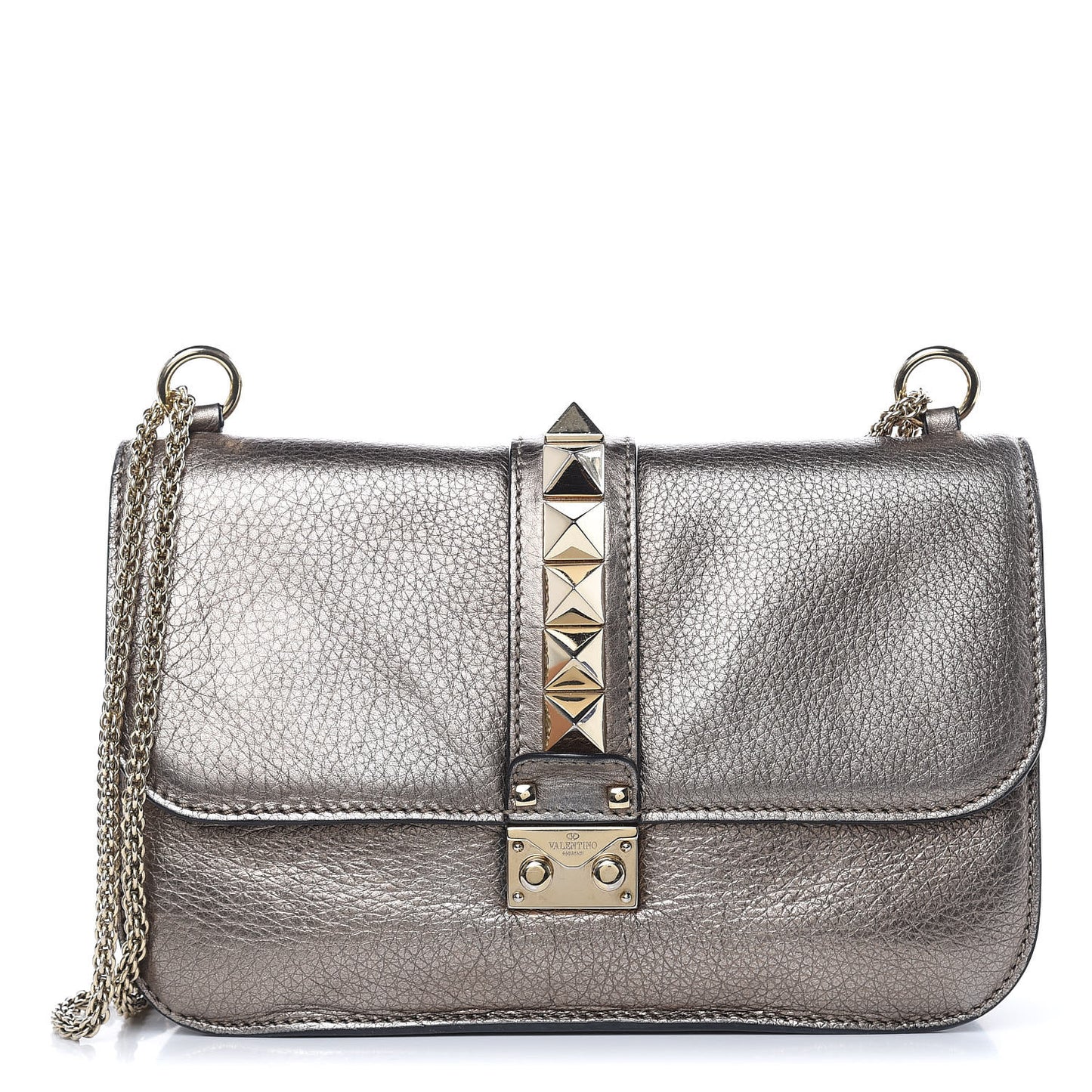 Metallic Vitello Medium Glam Lock Rockstud Flap Sasso