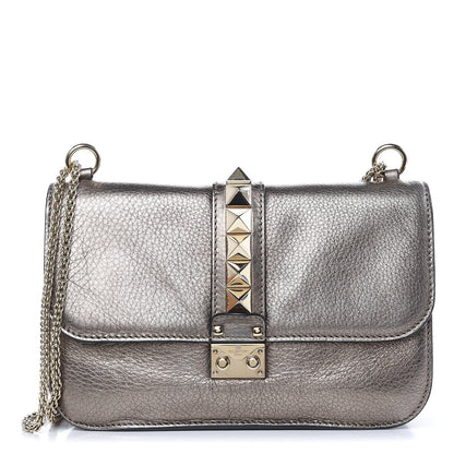 Valentino Garavani Metallic Vitello Medium Glam Lock Rockstud Flap Sasso 1 of 17