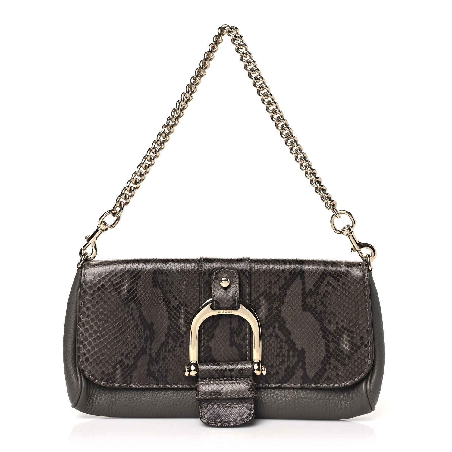 Gucci Snakeskin Calfskin Embossed Greenwich Clutch Grey 1 of 10