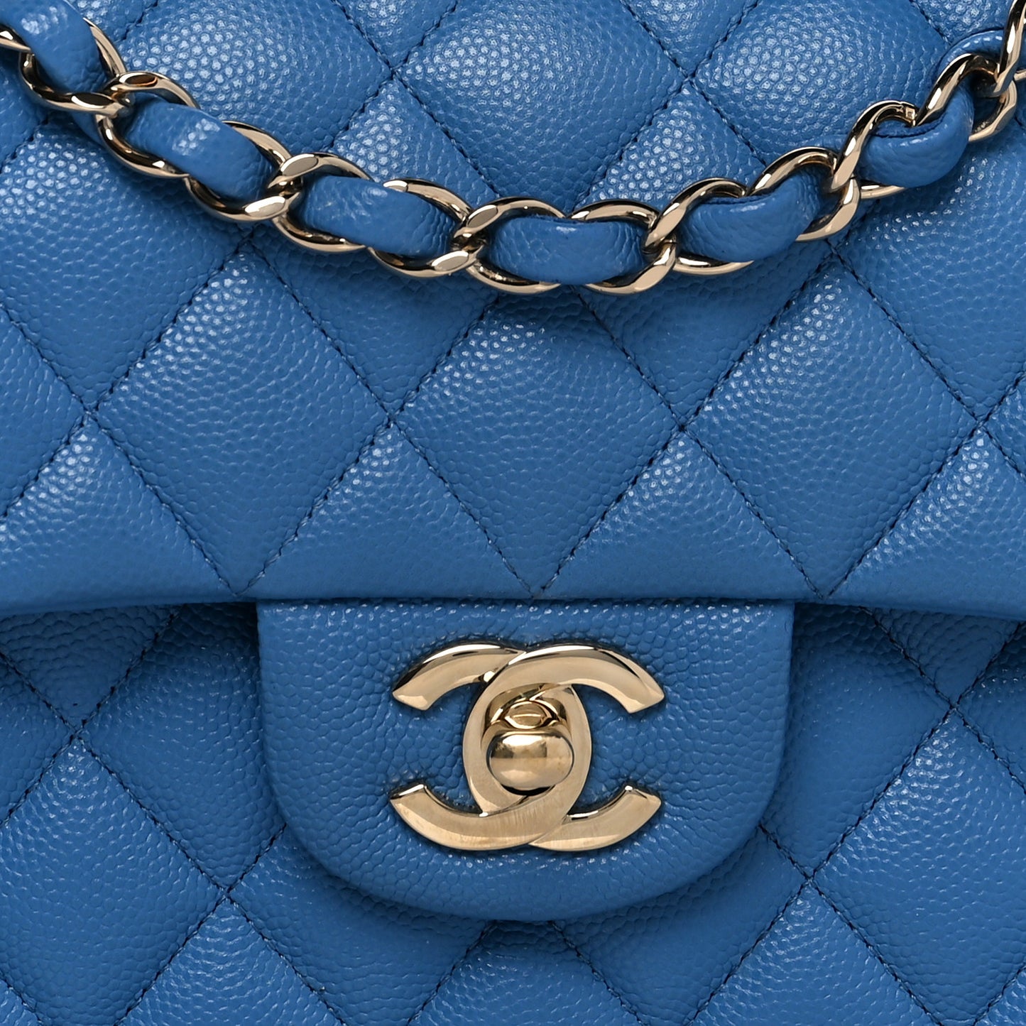 Caviar Quilted Small Double Flap Blue