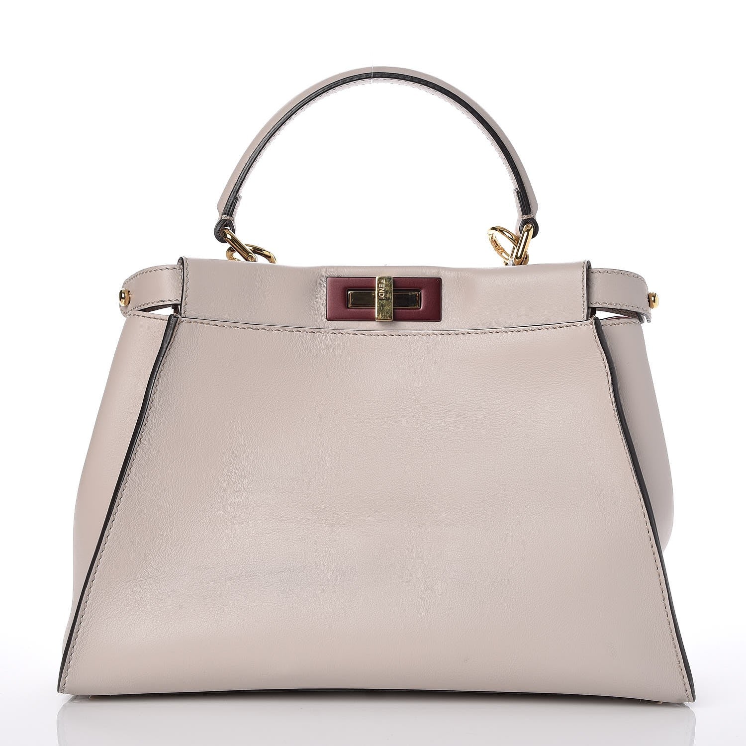 Fendi Vitello Seta Shiny Nappa Medium Peekaboo Iconic Satchel Grigio Polvere Bois de Rose 4 of 14