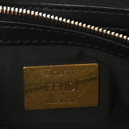 Fendi Shearling Vitello Dolce Macro FF 1974 Large Baguette Tobacco Black 6 of 10