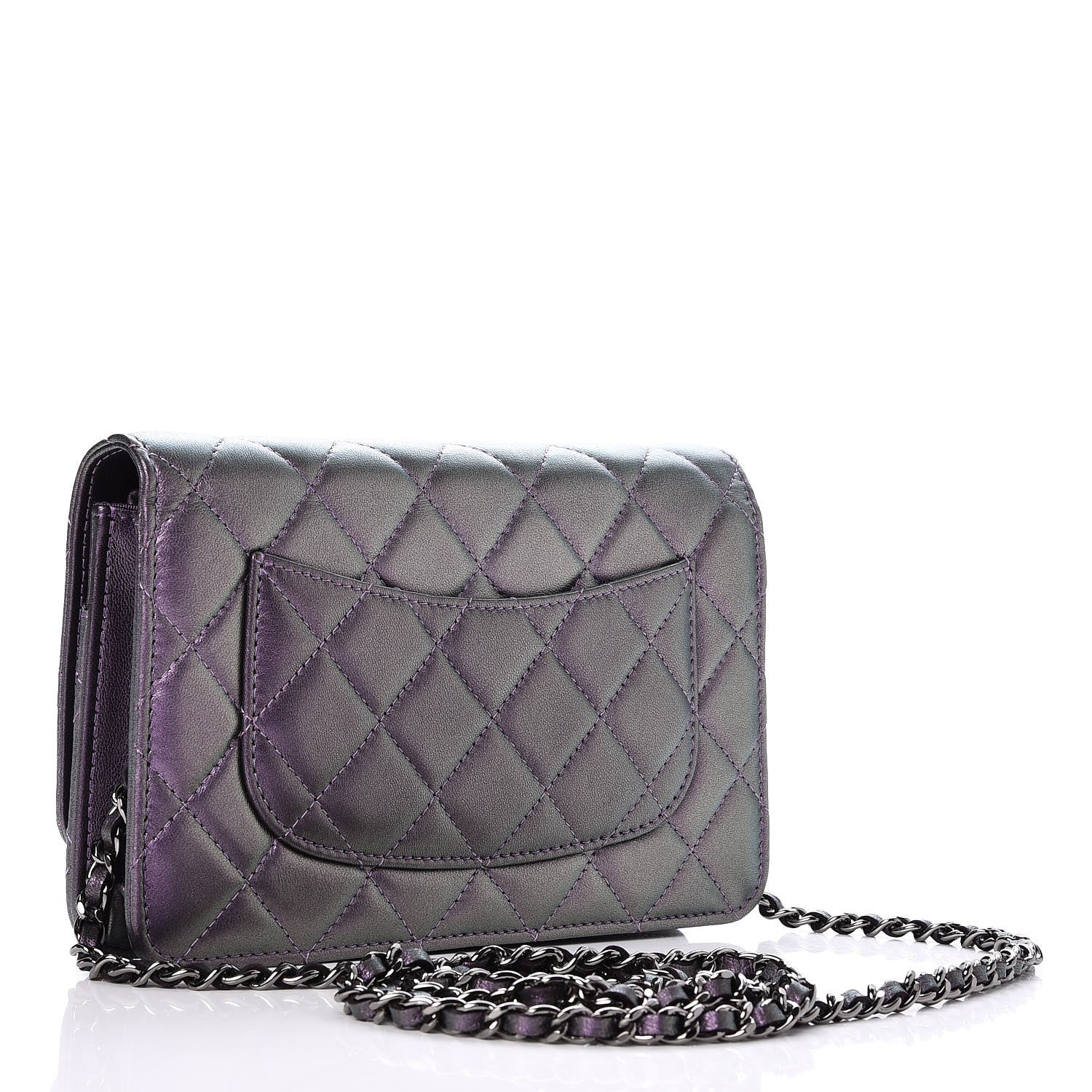 Chanel Iridescent Lambskin Quilted Wallet On Chain WOC Dark Purple 3 of 8