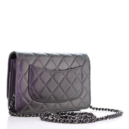 Chanel Iridescent Lambskin Quilted Wallet On Chain WOC Dark Purple 3 of 8