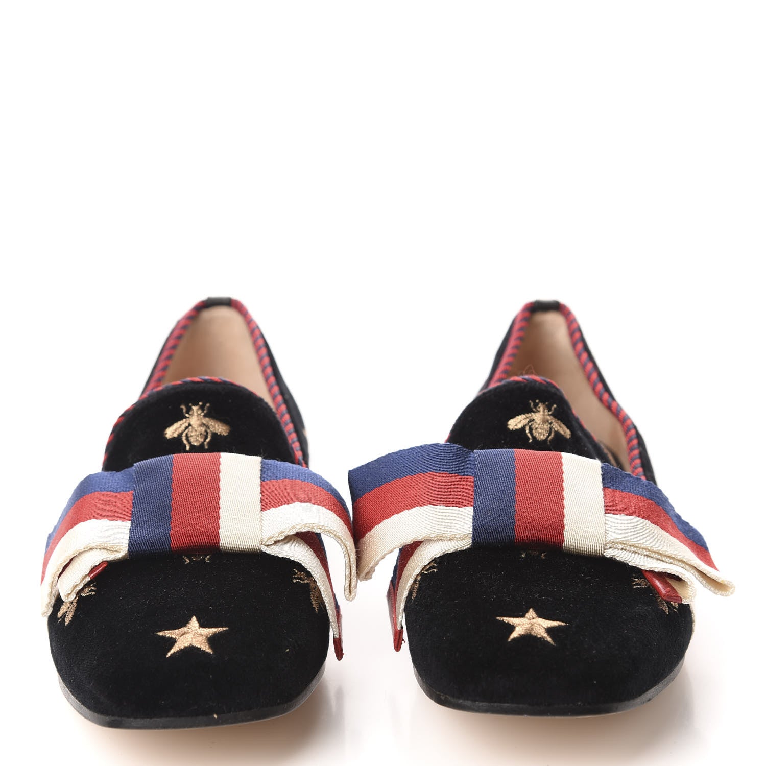 Gucci Velvet Bee Star Embroidered Sylvie Bow Loafers 37.5 Black 2 of 10