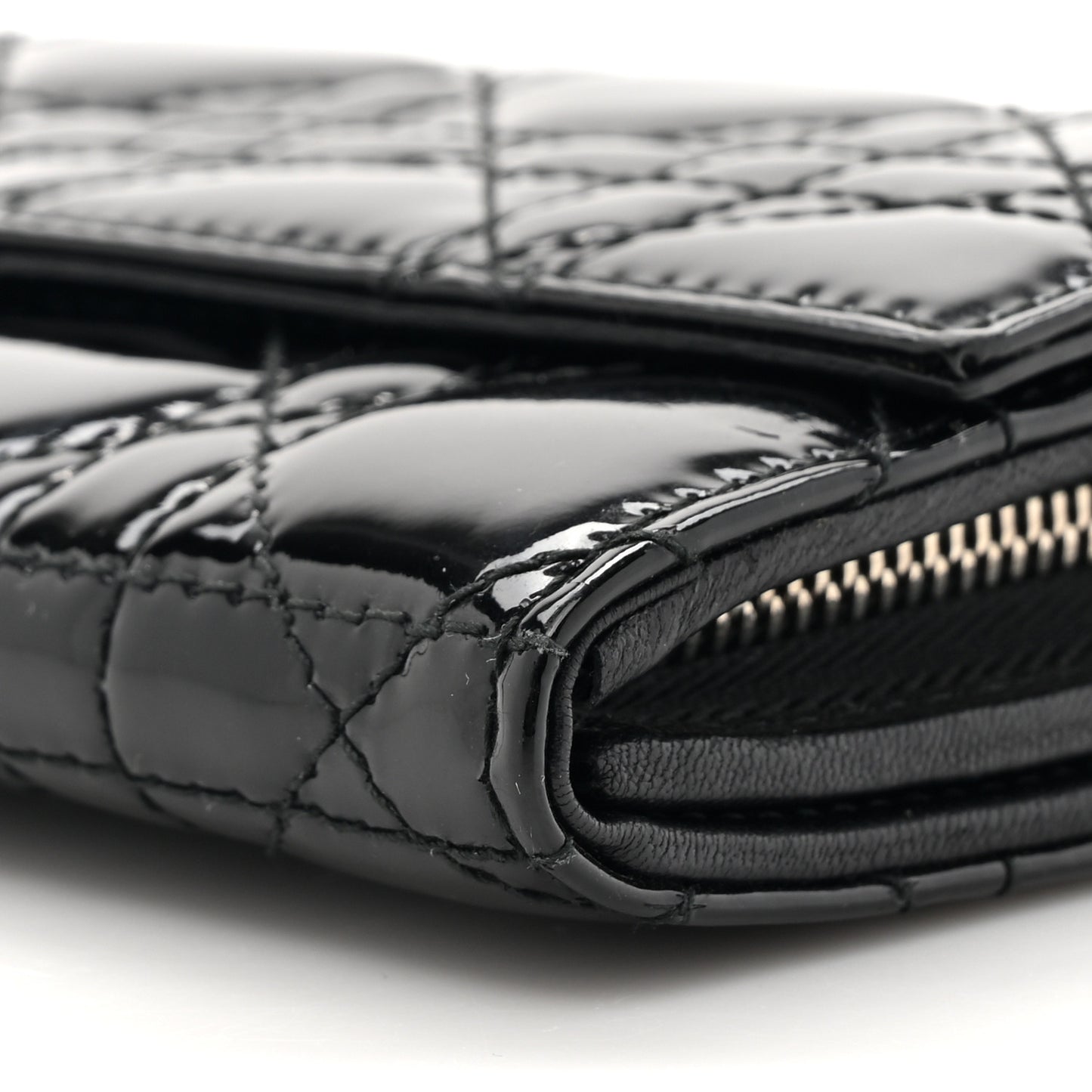 Patent Lambskin Cannage Lady Dior Rendezvous Wallet On Chain Black