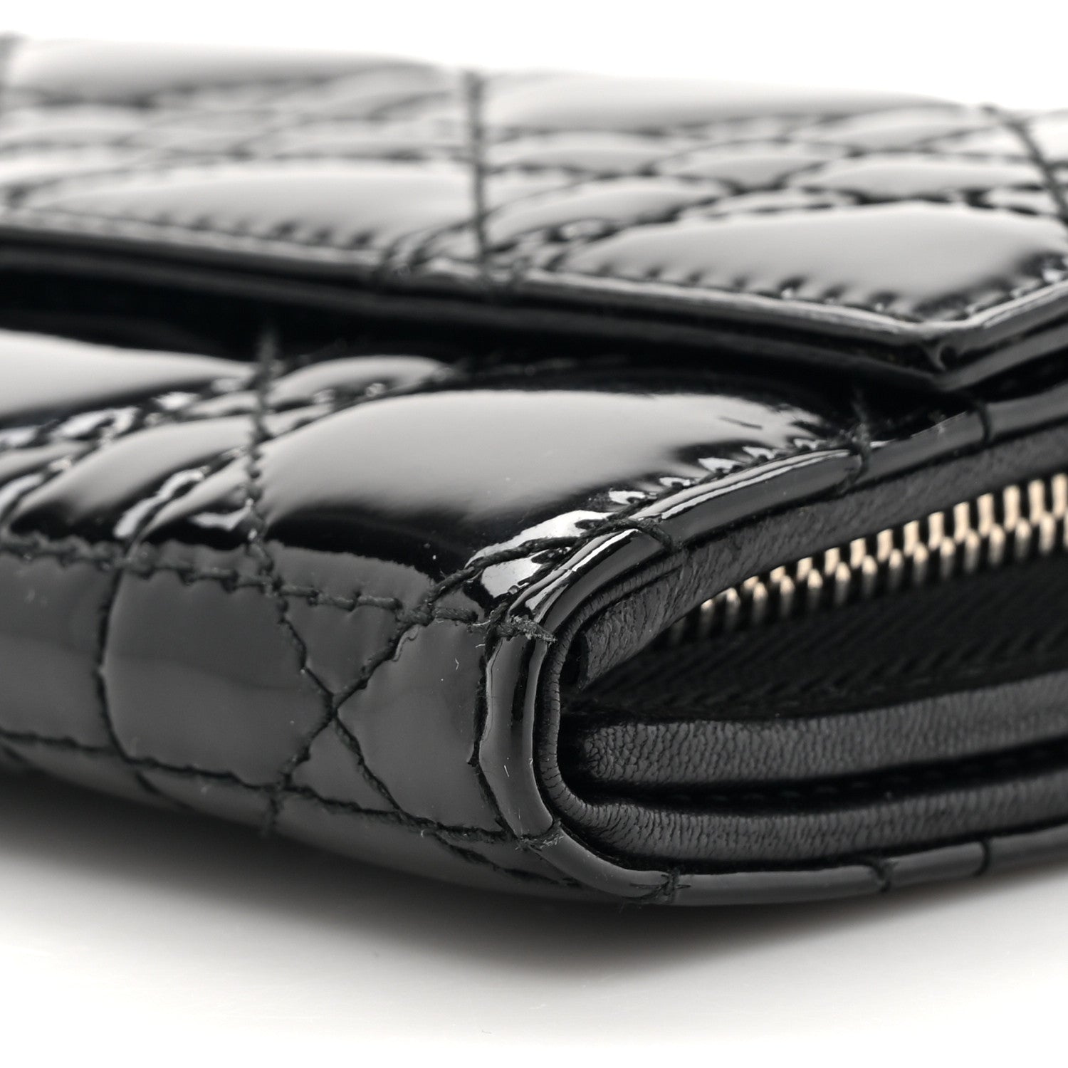 Christian Dior Patent Lambskin Cannage Lady Dior Rendezvous Wallet On Chain Black 10 of 13