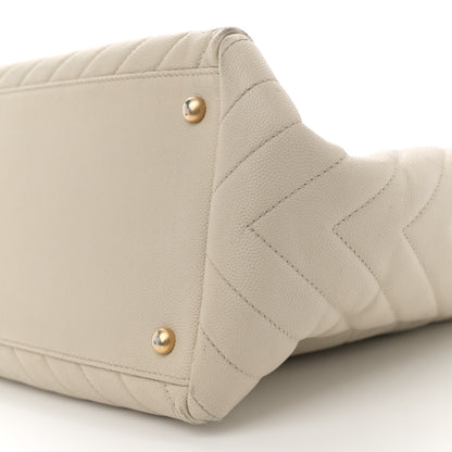Chanel Caviar Chevron Quilted Coco Handle Shopping Tote Ivory 10 of 13
