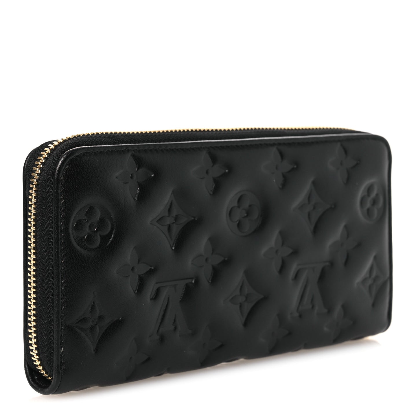 Lambskin Embossed Monogram Coussin Zippy Wallet Black