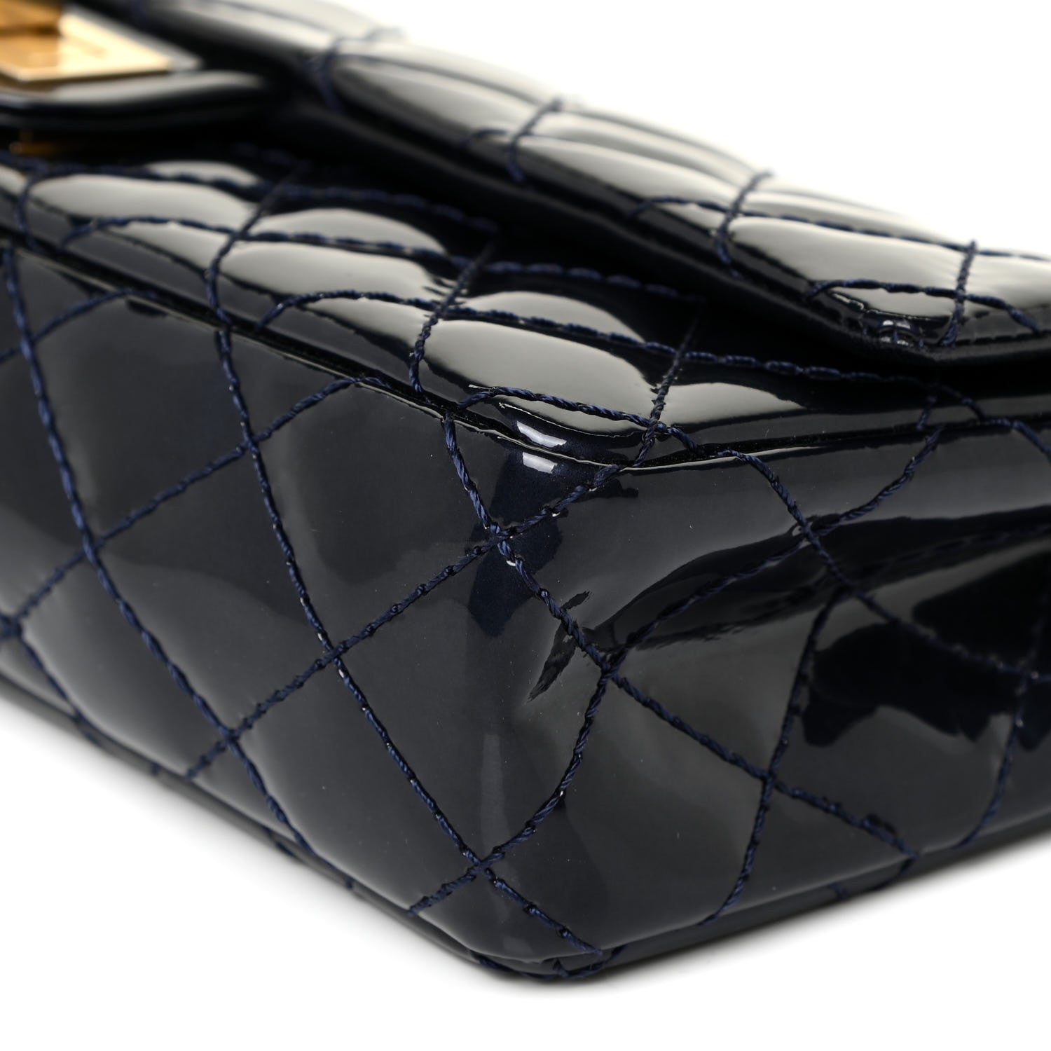 Chanel Patent Quilted 2.55 Reissue East West Clutch Navy Blue 10 of 14