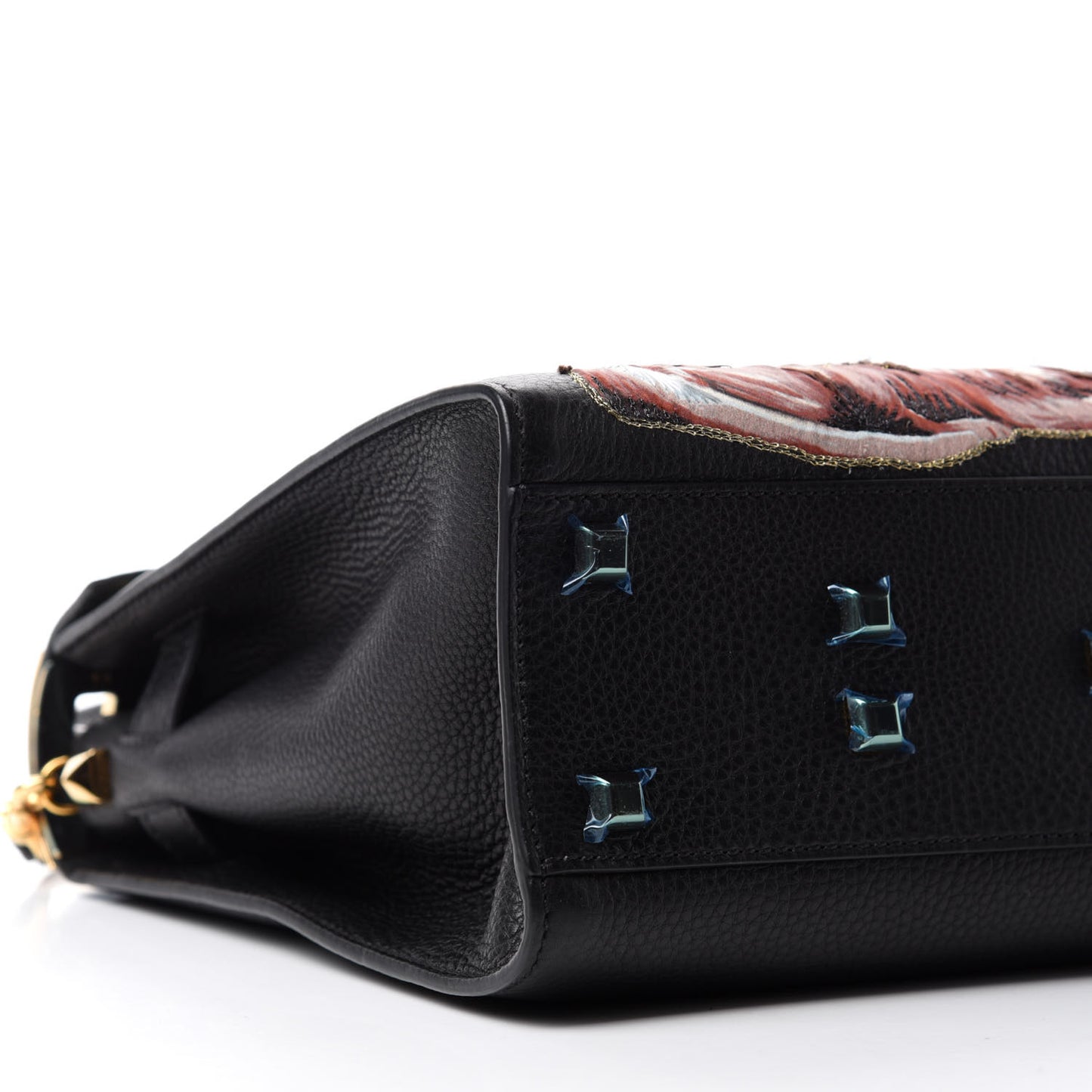 Pebbled Calfskin Animal Embroidered My Rockstud Frame Bag Black Multicolor