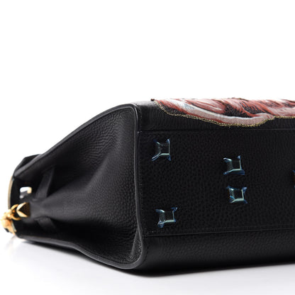 Valentino Garavani Pebbled Calfskin Animal Embroidered My Rockstud Frame Bag Black Multicolor 6 of 9