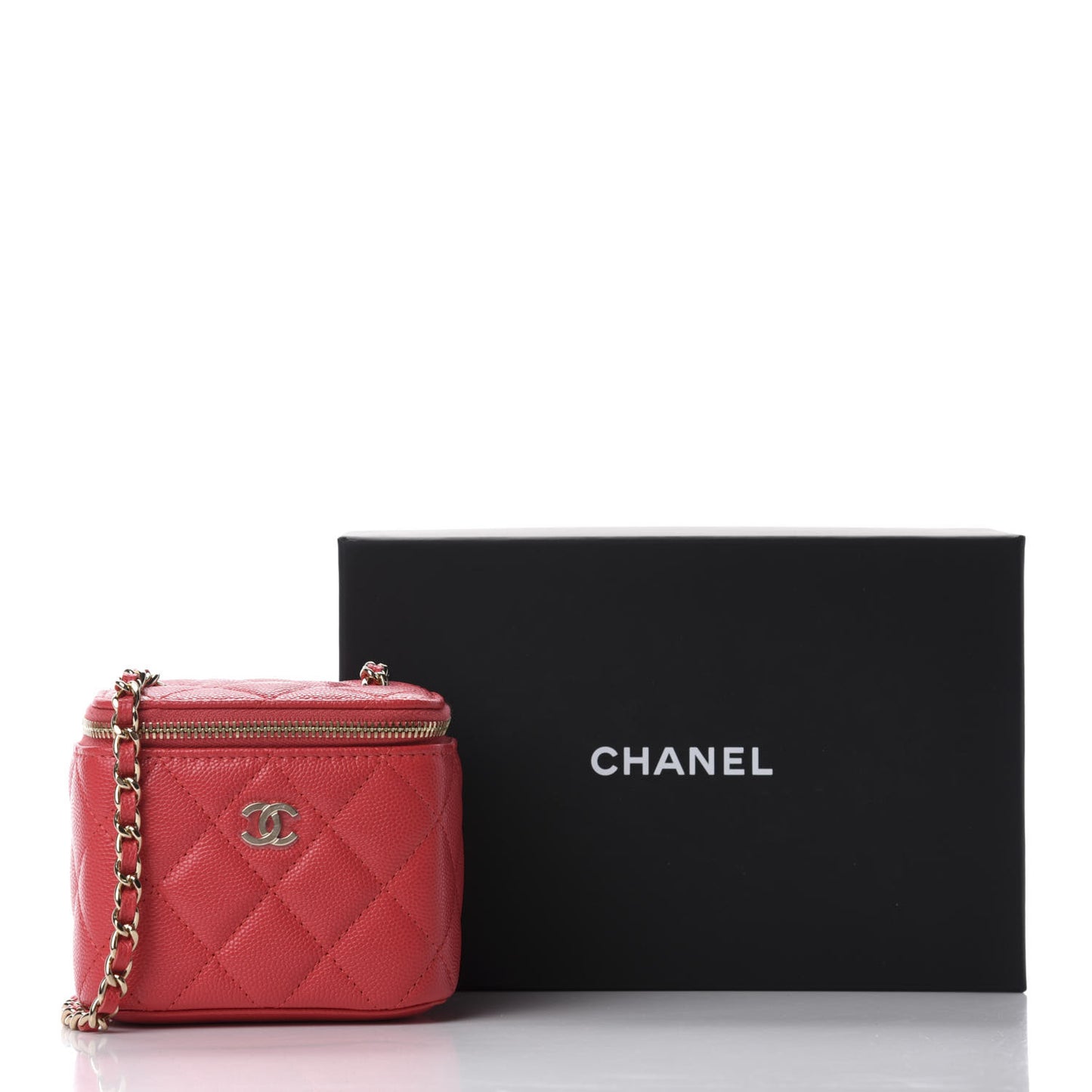 Caviar Quilted Mini Vanity Case With Chain Red