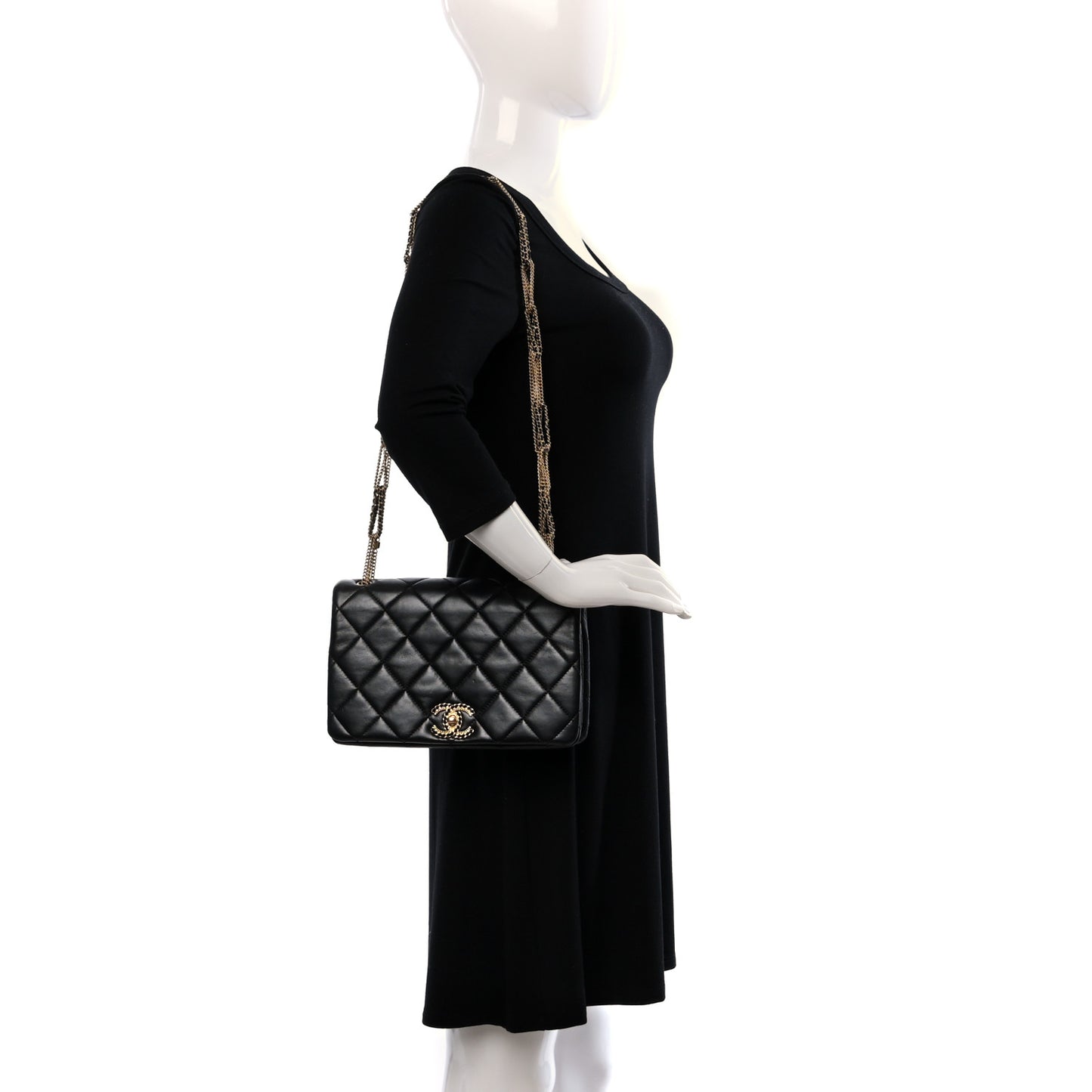 Lambskin Quilted On And On Medium Chain Flap Black