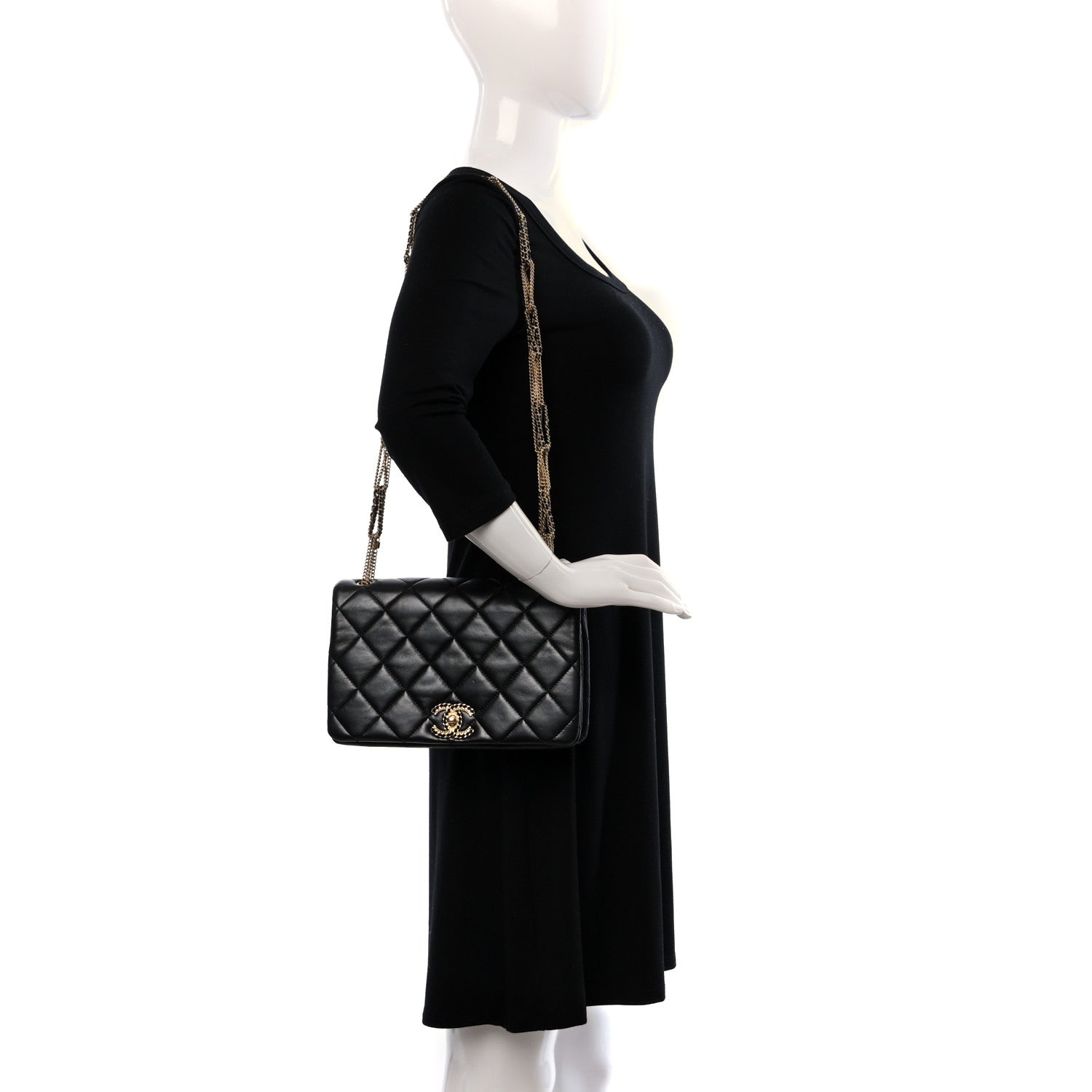 Chanel Lambskin Quilted On And On Medium Chain Flap Black 2 of 10