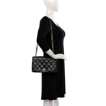 Chanel Lambskin Quilted On And On Medium Chain Flap Black 2 of 10