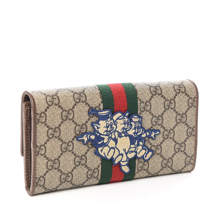 Gucci X DISNEY GG Supreme Monogram Web Three Little Pigs Ophidia Continental Wallet Beige New Acero 2 of 8