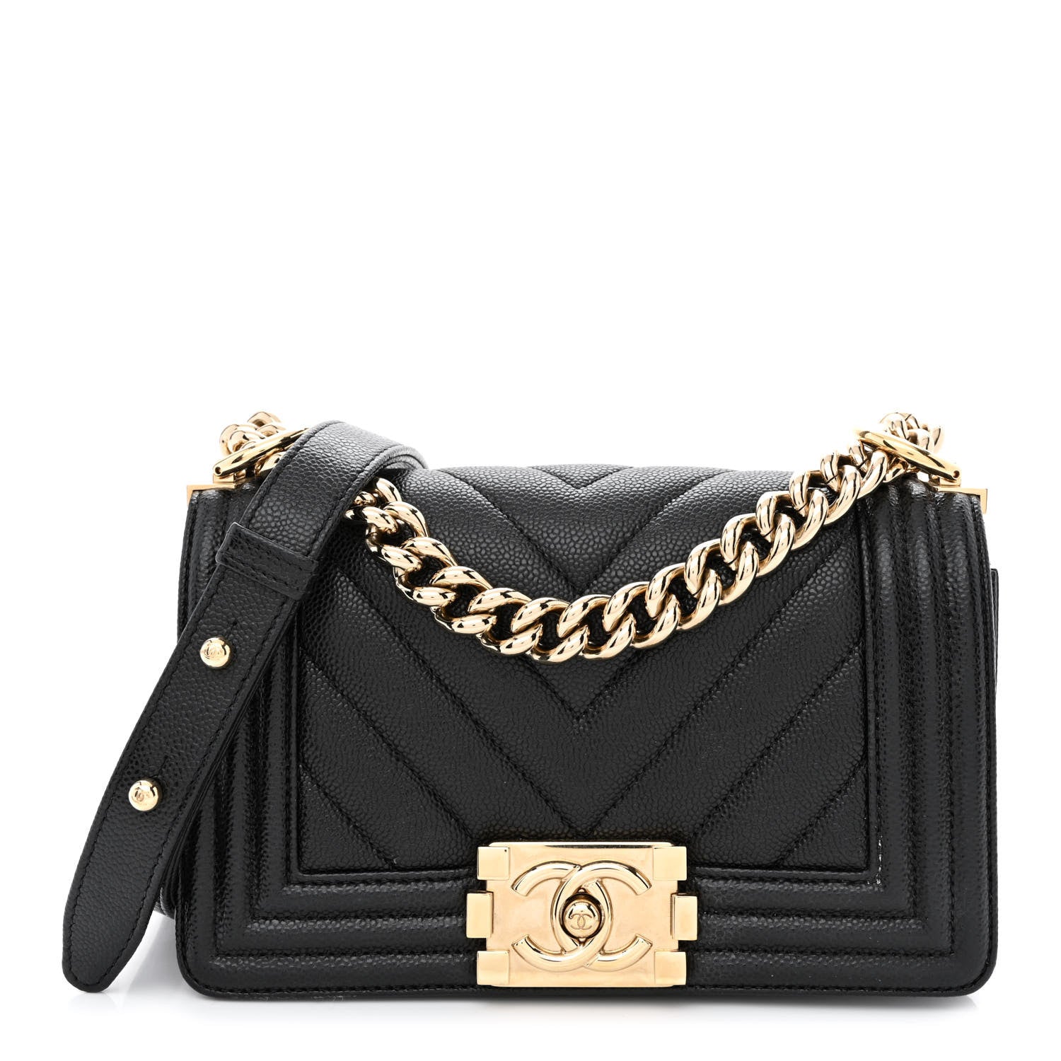 Chanel Caviar Chevron Quilted Small Boy Flap Black 1 of 11