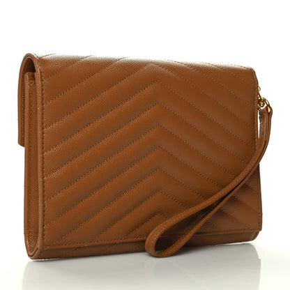 Saint Laurent Grain De Poudre Matelasse Chevron Monogram Cassandre Flap Pouch Natural Dark 3 of 8