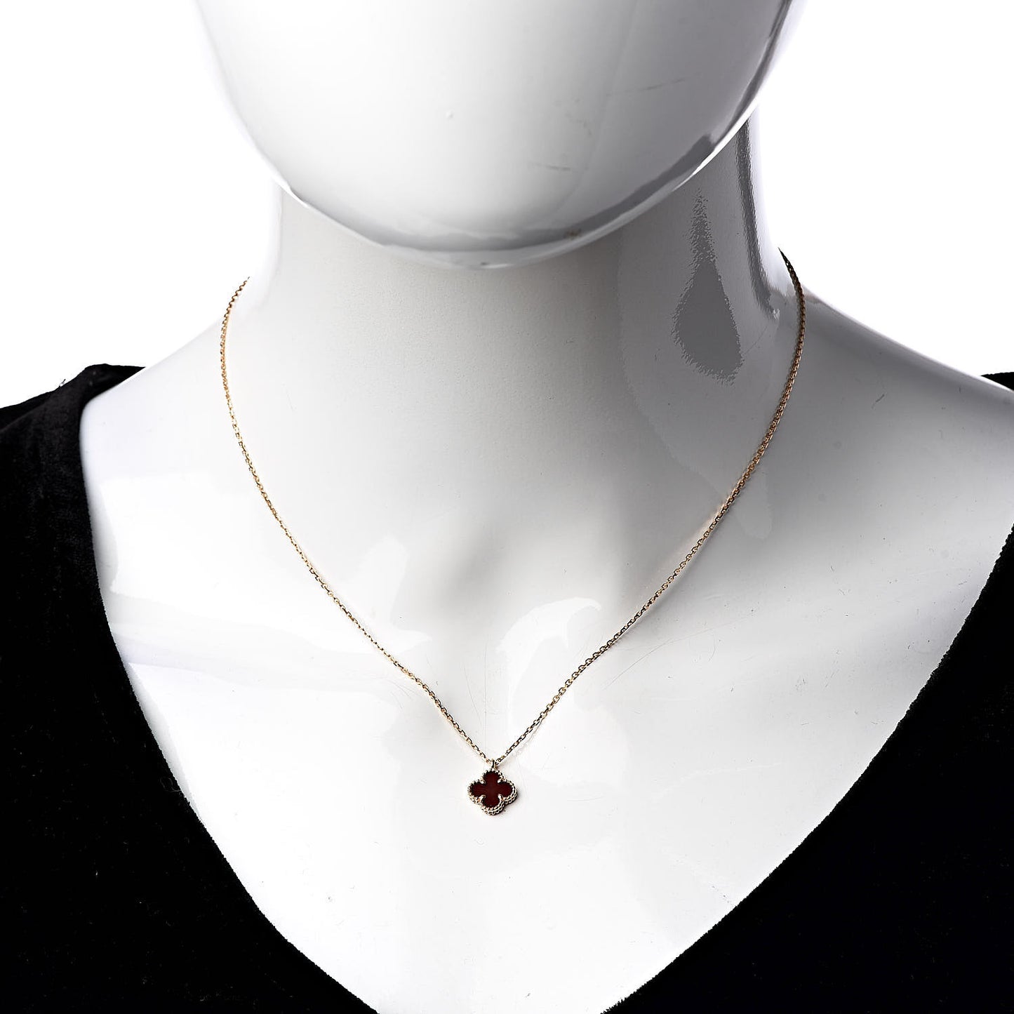 18K Rose Gold Carnelian Sweet Alhambra Pendant Necklace