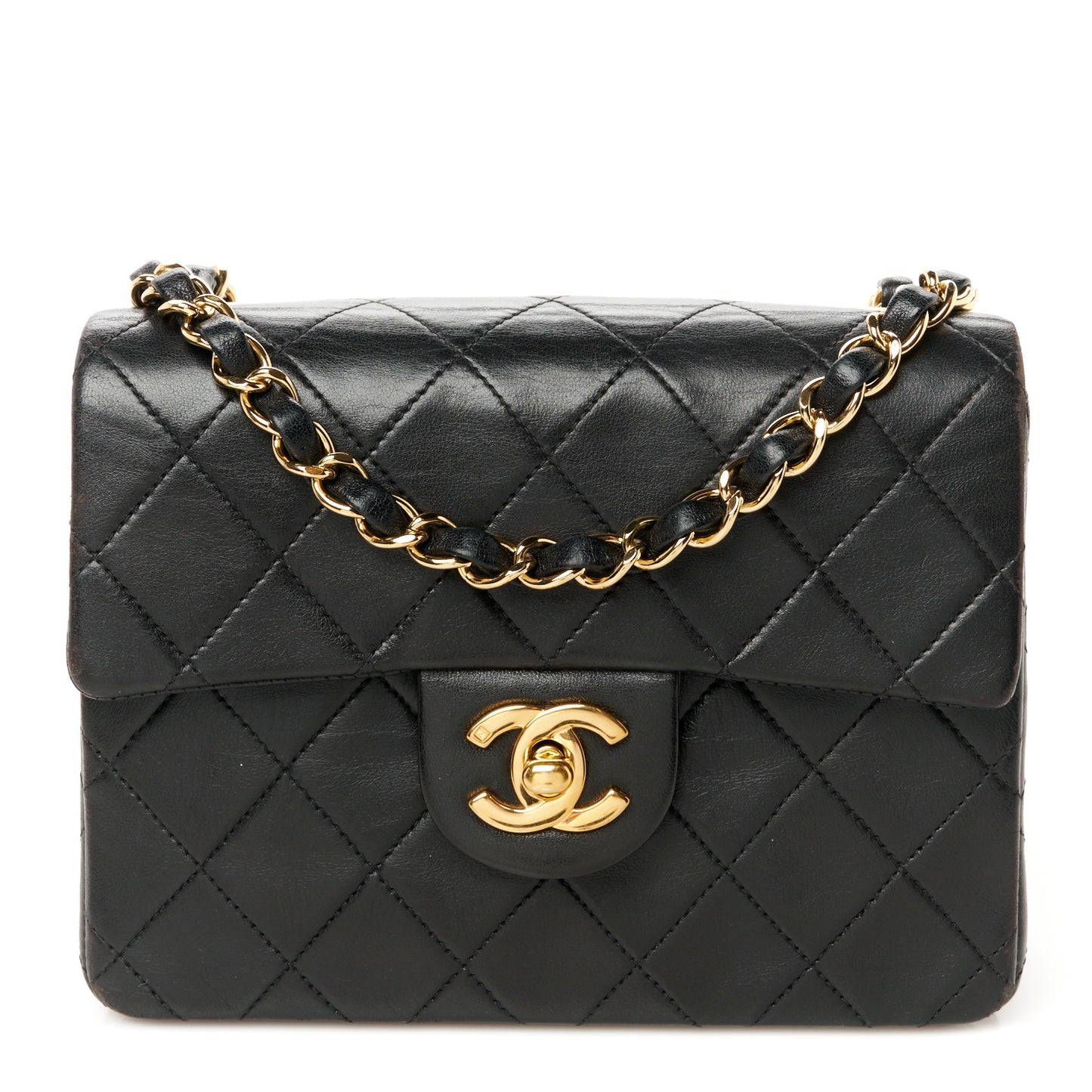 Lambskin Quilted Mini Square Flap Black