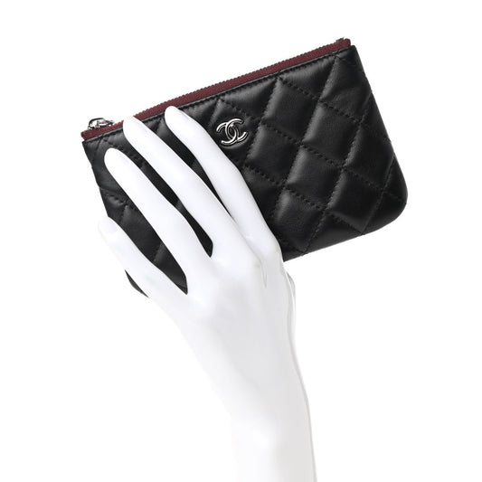 Lambskin Quilted Small Cosmetic Case Black