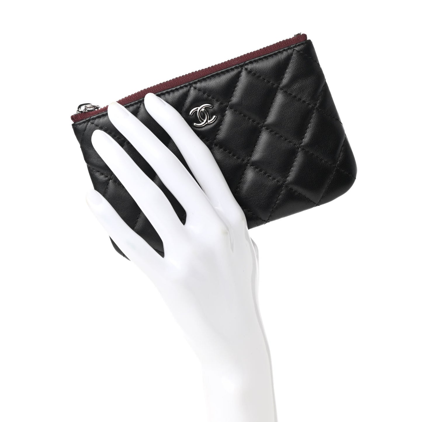 Lambskin Quilted Small Cosmetic Case Black
