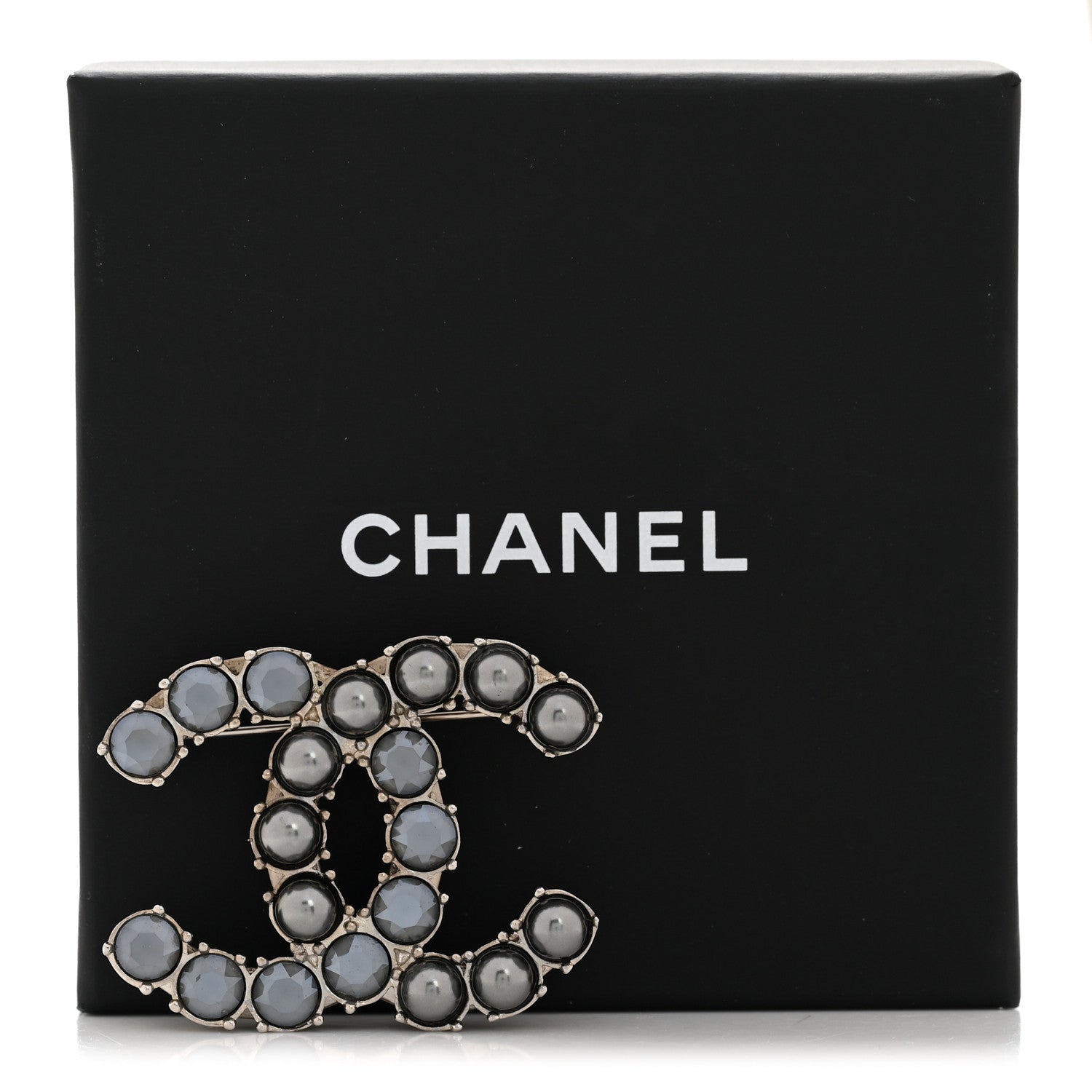 Chanel Crystal Pearl CC Dazzling Domino Brooch Black 5 of 5
