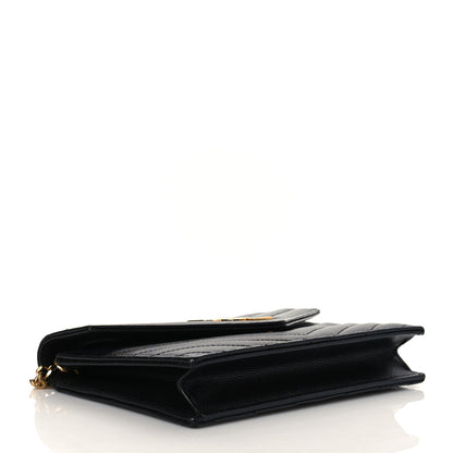 Saint Laurent Grain De Poudre Matelasse Chevron Monogram Envelope Chain Wallet Black 3 of 8