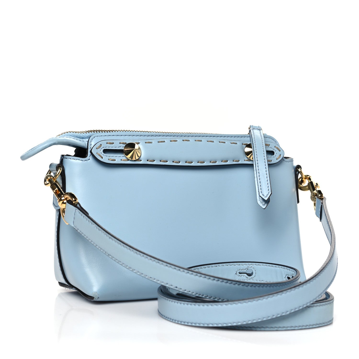 Fendi Vitello King Logo Embossed Mini By The Way Boston Bag Azzurro Baby 3 of 9