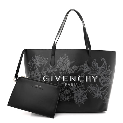 Givenchy Smooth Calfskin Floral Print Logo Wing Shopper Tote Black White 3 of 13