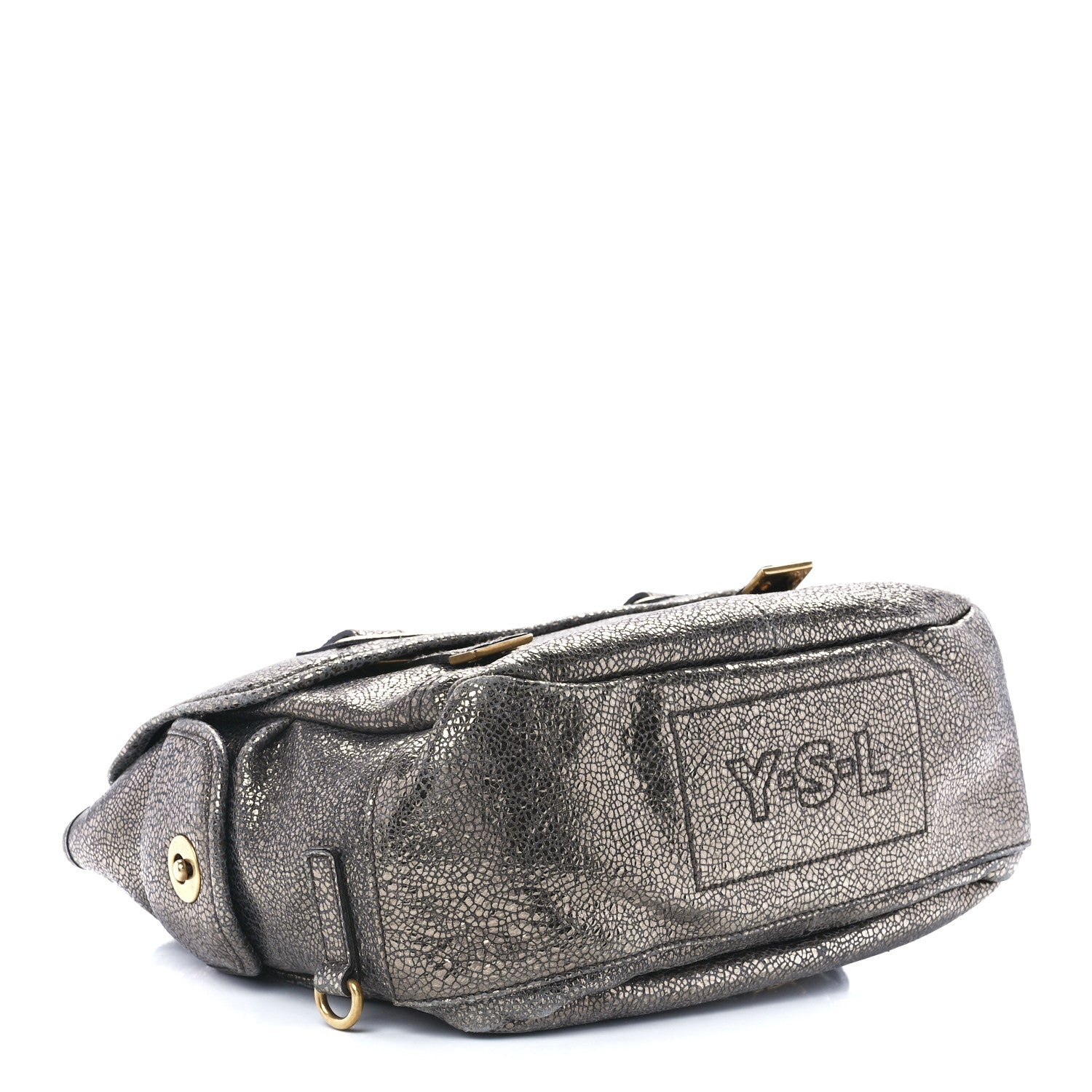 Saint Laurent Metallic Calfskin Besace Shoulder Bag Volcano Silver 4 of 11