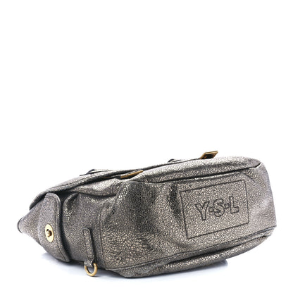 Saint Laurent Metallic Calfskin Besace Shoulder Bag Volcano Silver 4 of 11