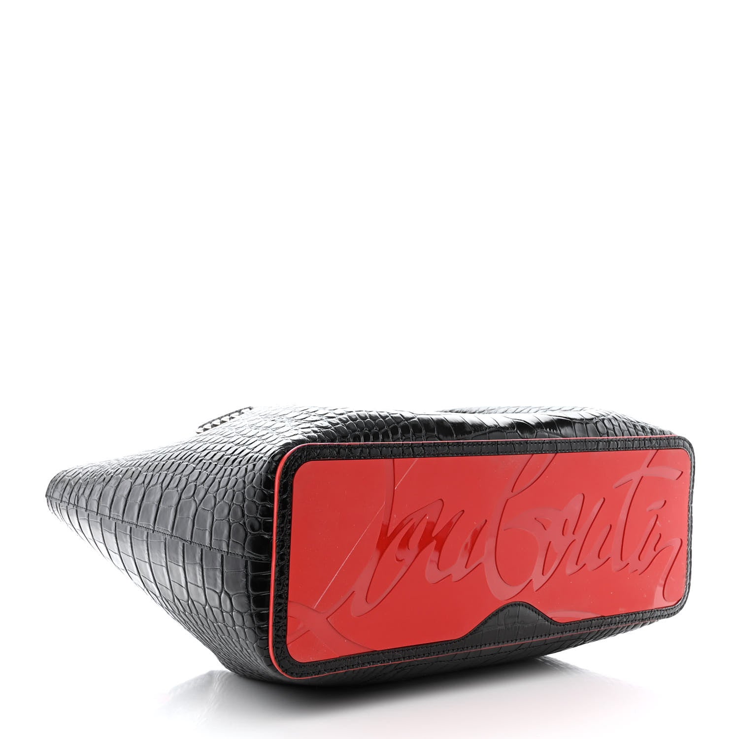 Christian Louboutin Calfskin Crocodile Embossed Spikes Large Cabarock Black 4 of 9