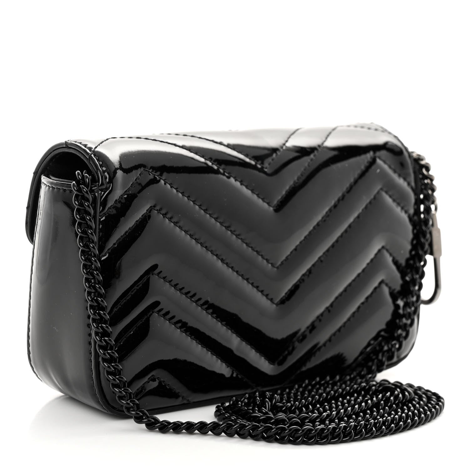 Gucci Patent Lambskin Enamel Matelasse Monochrome Super Mini GG Marmont Shoulder Bag Black 3 of 9