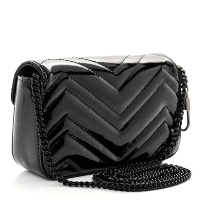Gucci Patent Lambskin Enamel Matelasse Monochrome Super Mini GG Marmont Shoulder Bag Black 3 of 9