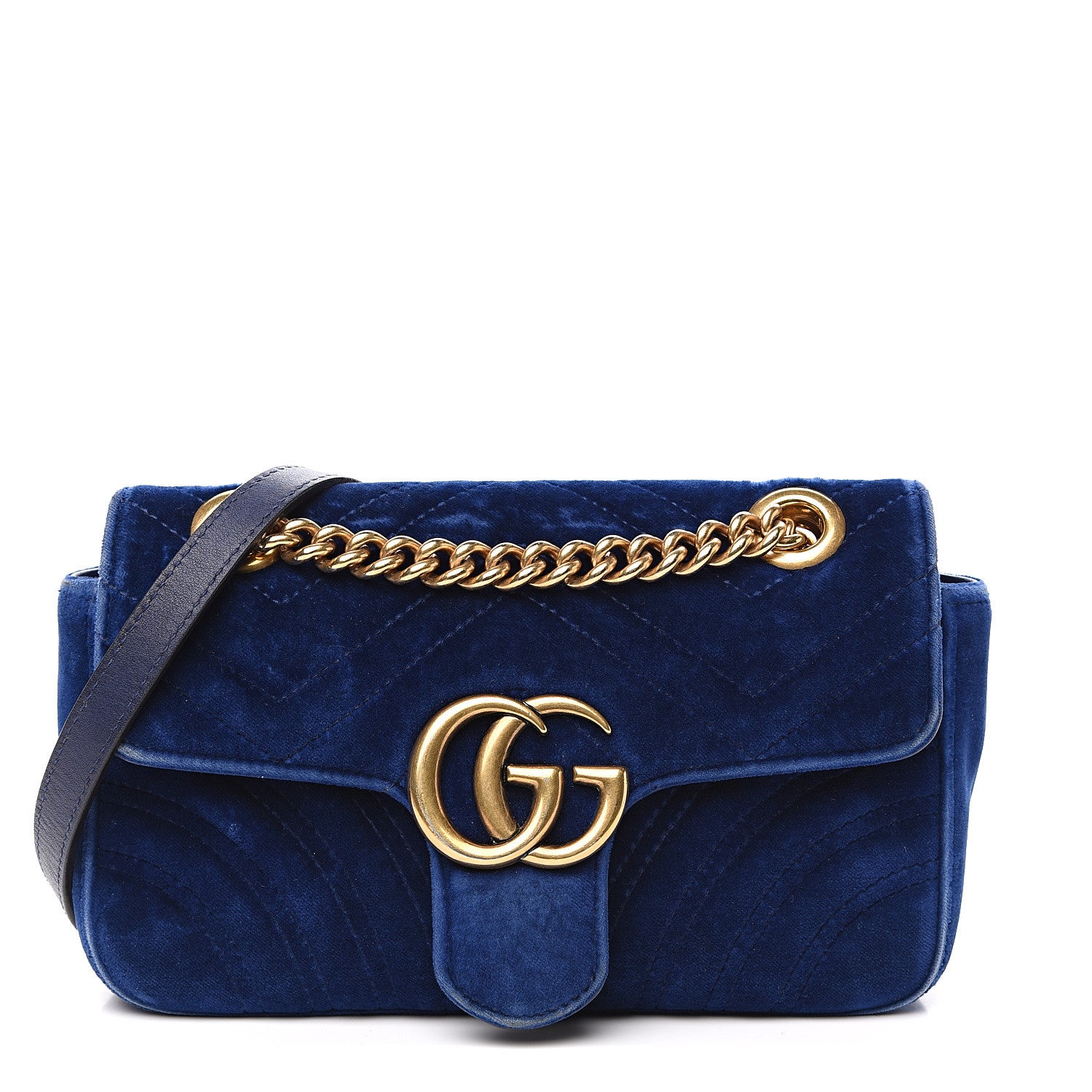 Gucci Velvet Matelasse Mini GG Marmont Shoulder Bag Cobalt Blue 1 of 16