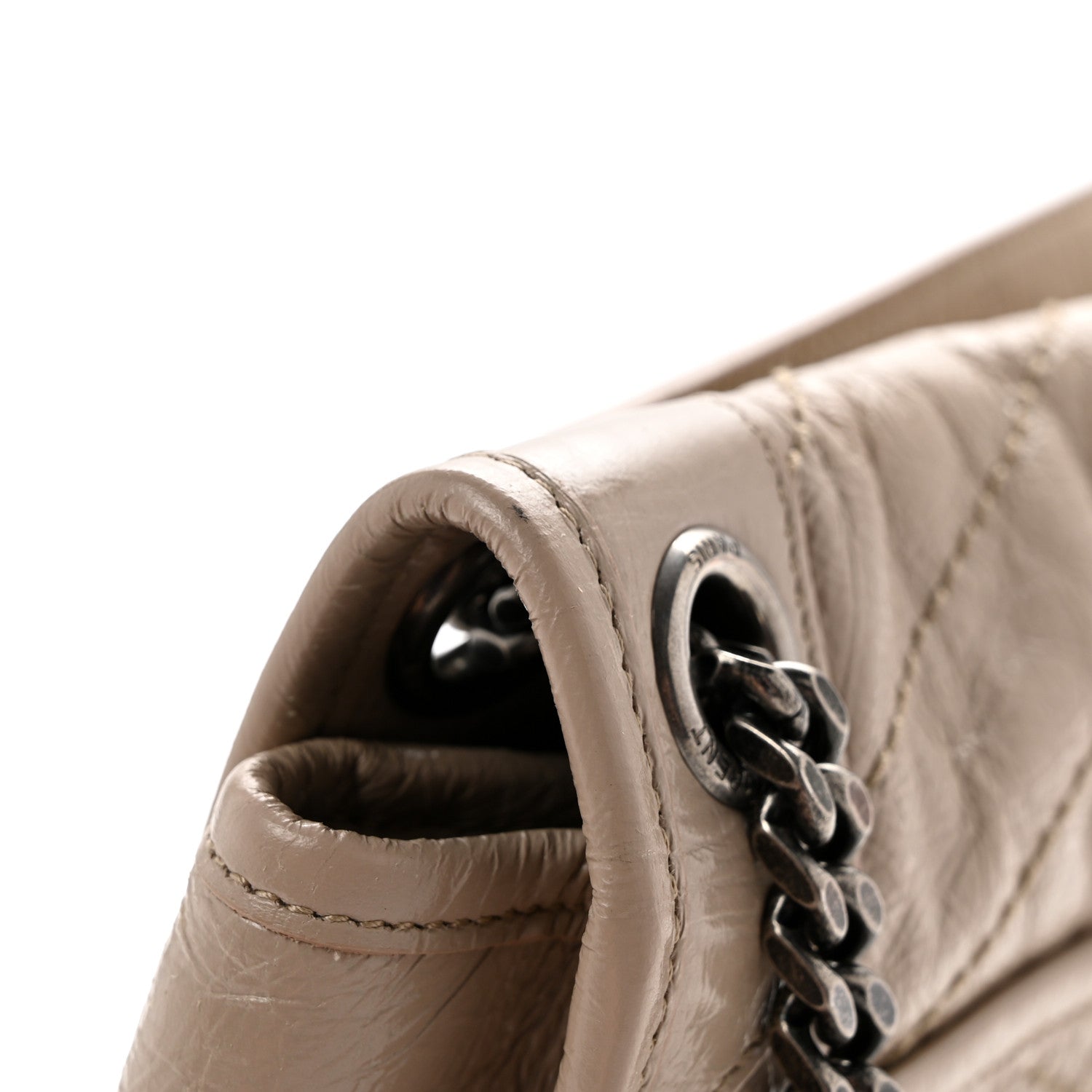 Saint Laurent Crinkled Calfskin Matelasse Monogram Medium Niki Chain Satchel Gold Sand 15 of 15