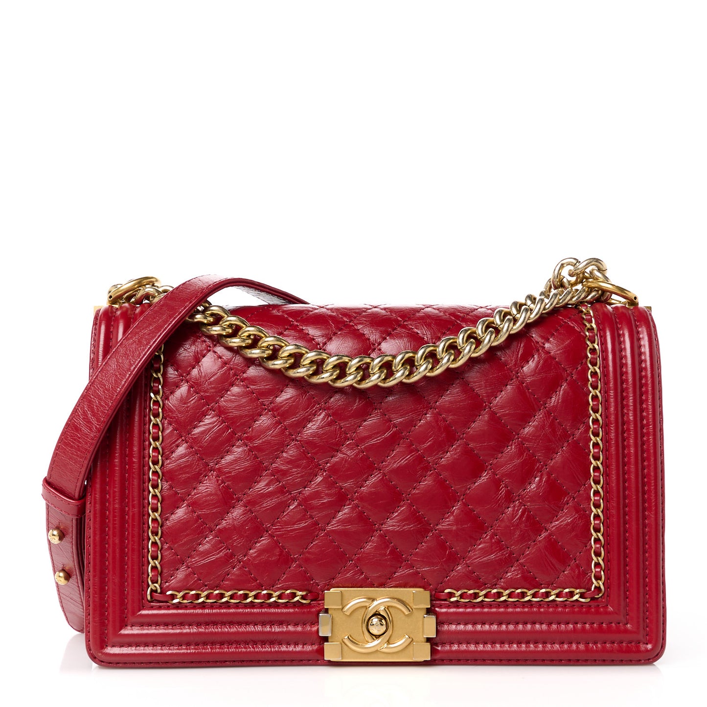 Aged Calfskin Quilted New Medium Jacket Boy Flap Dark Red