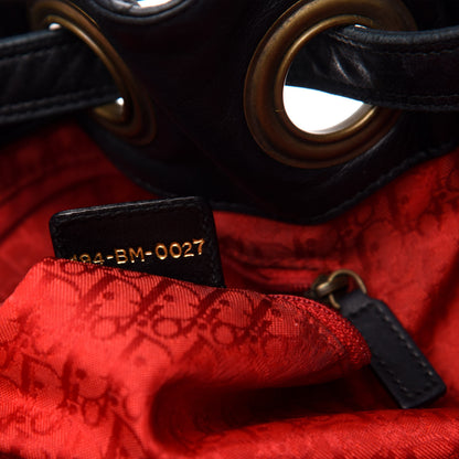 Christian Dior Lambskin Cannage Drawstring Bag Black 9 of 17
