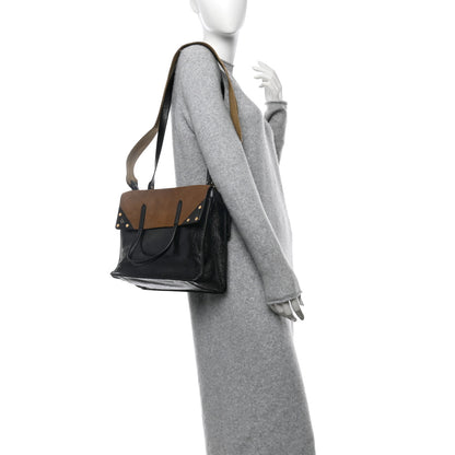 Fendi Agnello Old Shine Vitello Go Rain Large Flip Tote Black Marrone 2 of 10