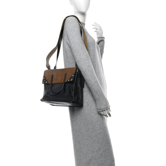 Agnello Old Shine Vitello Go Rain Large Flip Tote Black Marrone