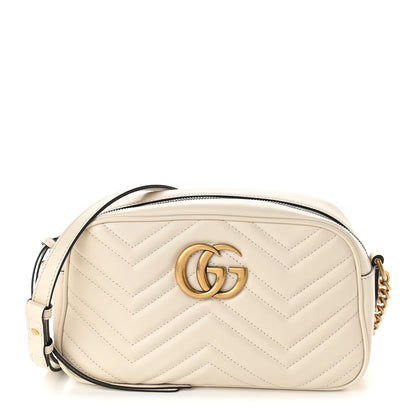 Gucci Calfskin Matelasse Small GG Marmont Chain Shoulder Bag White 1 of 9